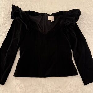 Cinq à Sept Black Ruffle Shoulder Blouse
